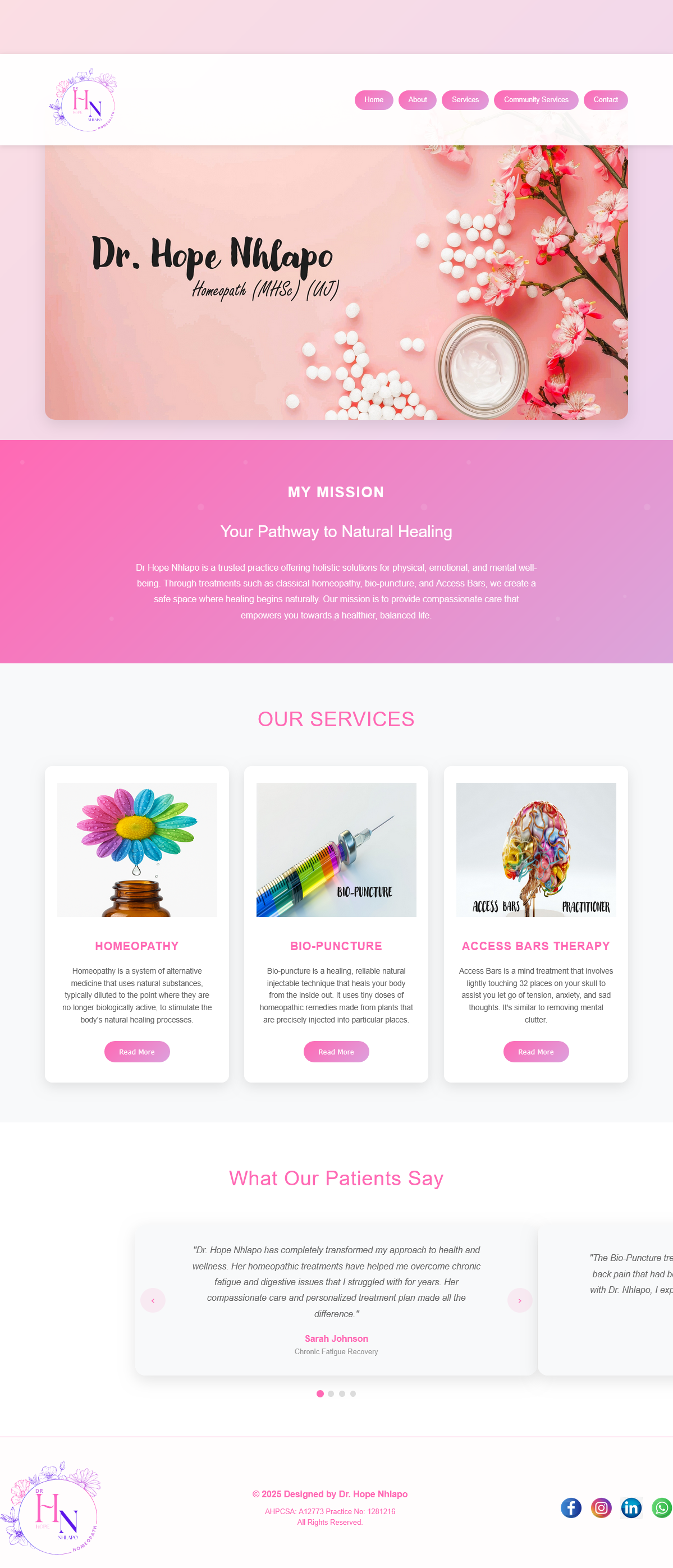 Dr. Hope Nhlapo website desktop view